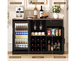 BROTTAR-Barkast-92 L koelkast-Wijnrek en glazenrek-120 cm-Voor keuken en woonkamer-Zwart