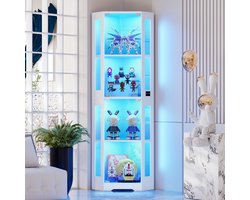 BROTTAR Hoekvitrine van glas met driekleurige LED en bewegingssensor – Moderne hoekvitrine voor woonkamer, slaapkamer of kantoor