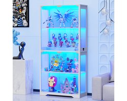 BROTTAR LED-verlichting en pop-up design glazen vitrine met slimme sensoren en 4 niveaus, woonkamer/kantoor