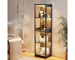 BROTTAR vitrinekast met glazen deur, 4-traps curiosakast, zwart
