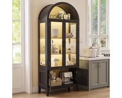 BROTTAR Vloerstaande vitrinekast Gebogen ontwerp LED-verlichting en bewegingssensorvitrine met 3 lichtmodi (blauw/wit/warm) voor woonkamer, kantoor