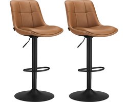 Brownie Barkrukken - Barkrukken set van 2 - Barkruk in hoogte verstelbaar - draaibare keukenkruk - gewatteerde PU-overtrek - eetkamer - toonbank - staal - karamelbruin