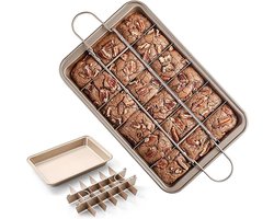 Brownievorm met tussenschotten, antiaanbak browniebakvorm, 18 voorgesneden bakvormen van koolstofstaal met handvatten, geschikt voor het bakken van brood in de oven, vierkante bakvorm voor het bakken van cakes, koekjes en muffins, 30,48 x 5,08 cm