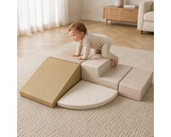 Broyari® Foam Blokken Baby - 5-delige Soft Play Set met Glijbaan - Montessori Speelgoed 1 Jaar - Baby Speelgoed 6 Maanden - Zachte Speelblokken - Klimblokken Baby - Beige