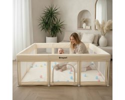 Broyari® Grondbox Baby 120x180 cm – Binnen 2 Seconden Inklapbaar – Inclusief Speelmat & 50 Speelballen – Opvouwbare Baby Speelbox – Kinderbox – Playpen – Beige