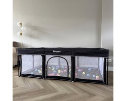 Broyari® Grondbox Baby – Binnen 2 Seconden Inklapbaar – Inclusief Speelmat & 50 Speelballen – Opvouwbare Baby Speelbox – Kinderbox – Playpen – 120x180 cm – Zwart