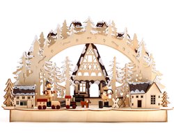 BRUBAKER 3D LED-lichtboog, lichtboog, winterlandschap met houtarbeiders, LED-verlichting, natuurlijk hout, 43,5 x 26,8 x 10,1 cm, handgeschilderd