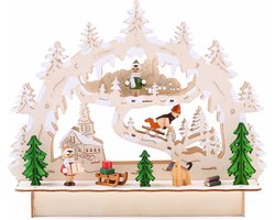 BRUBAKER 3D LED lichtboog lichtboog - winterlandschap met kerk - LED-verlichting - hout natuur - 27 x 24 x 8,7 cm - handbeschilderd
