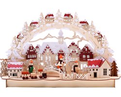 BRUBAKER 3D LED-lichtboog, lichtboog, winterlandschap met oude stad, LED-verlichting, natuurlijk hout, 43,5 x 27 x 10,1 cm, handgeschilderd