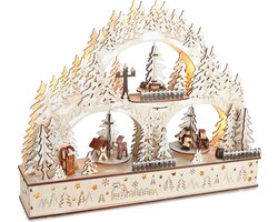 BRUBAKER 3D-lichtboog, led-lichtboog, winterlandschap 2024, kerstverlichting van natuurlijk hout, 37 x 46 x 10 cm, handbeschilderde figuren, kerstdecoratie voor tafel en raam