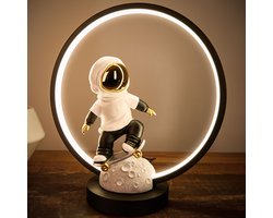 BRUBAKER Astronaut skateboarder op de maan - 33 cm tafellamp met LED-ring - ruimte skateboard bedlampje met indirecte verlichting en USB-C stekker - handbeschilderde moderne decoratieve lamp - Maanlamp