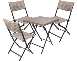 BRUBAKER Balkonset Toscane met tafel en 3 stoelen, weerbestendig, inklapbaar en ruimtebesparend, polyrotan balkonmeubelset, zitgroep voor balkon, terras en tuin, bistroset, klapstoelen, grijs/bruin