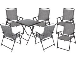 BRUBAKER Bergamo Tuinzitgroep, 1 klaptafel, vierkant, met 6 stoelen met hoge rugleuning, weerbestendig en ruimtebesparend, tuinstoelen, campingstoelen met tafel voor balkon en terras, grijs
