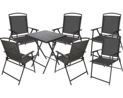 BRUBAKER Bergamo Tuinzitgroep, 1 klaptafel, vierkant, met 6 stoelen met hoge rugleuning, weerbestendig en ruimtebesparend, tuinstoelen, campingstoelen met tafel voor balkon en terras, donkergrijs