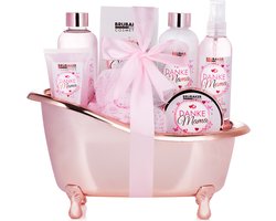 BRUBAKER Cosmetics - Danke Mama - 8-delige Luxe Bad en Body Set - Rose Vanilla Fragrance - Cadeautip Vrouw - Cadeau Idee - Verwenpakket Vrouw - Cadeauset in Decoratieve Badkuip - Cadeau - Kerstcadeau - Bodylotion - douchegel