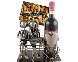 BRUBAKER Flessenhouder Lovers on Bench - Wijnfles Houder Zilver - Flessenrek Metaal Figuur Liefde - Metalen Sculptuur Cadeau voor Gehuwden met Cadeaubon - Wijnrek
