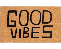 BRUBAKER Good Vibes Deurmat voor buiten en binnen, 45 x 75 cm, vuilvangmat van 100% kokos, voetveger, weerbestendig en antislip, antislip deurmat voor voordeur en ingang, bruin
