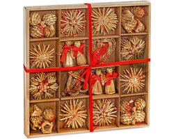 BRUBAKER kerstboomversieringen van stro, 48-delige set - tot 6,5 cm grote sterren, harten, engel