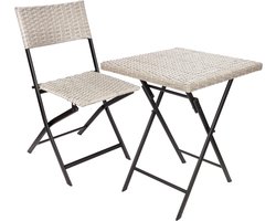 BRUBAKER Lugano Balkonset met tafel en 1 stoel, weerbestendig, inklapbaar en ruimtebesparend, polyrotan balkonmeubelset, zitgroep voor balkon, terras, bistroset met klapstoel, grijs/beige