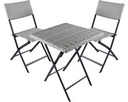 BRUBAKER Lugano Balkonset met tafel en 2 stoelen, weerbestendig, inklapbaar en ruimtebesparend, polyrotan balkonmeubelset, zitgroep voor balkon, terras, bistroset met klapstoelen, grijs/beige