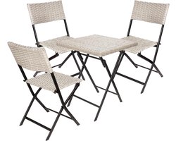 BRUBAKER Lugano Balkonset met tafel en 3 stoelen, weerbestendig, inklapbaar en ruimtebesparend, polyrotan balkonmeubelset, zitgroep voor balkon, terras, bistroset met klapstoelen, grijs/beige
