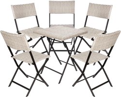 BRUBAKER Lugano Balkonset met tafel en 5 stoelen, weerbestendig, inklapbaar en ruimtebesparend, polyrotan balkonmeubelset, zitgroep voor balkon, terras, bistroset met klapstoelen, grijs/beige
