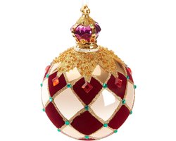 BRUBAKER Premium Kerstbal Royal King - Koninklijke Kerstbal Goud Rood - Geruit Met Fluweel, Glitter En Kroon - 14 Cm Grote Glazen Kerstbal Met Porselein Figuur