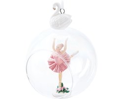 BRUBAKER Premium Kerstballen Ballerina In Roze Jurk - 10 Cm Glazen Bal Met Zwaan Porseleinen Figuur - Transparante Kerstboom Bal Met Balletdanser - Kerstbal