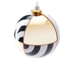 BRUBAKER Premium Kerstballen Met Cirkelpatroon, 10 Cm, Glazen Kerstballen Met Porseleinen Toppen, Handgemaakt, Kerstboomdecoratie, Kerstballen, Goud, Zwart En Wit