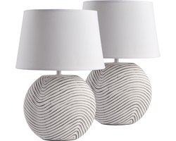 BRUBAKER Set van 2 tafel- of bedlampjes, wit, keramische poten in tweekleurige, matte afwerking, 38 cm hoog, wit/grijs