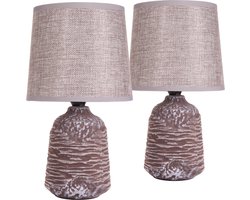 BRUBAKER Set van 2 tafellampen - Bedlampjes - 27,5 cm - Decoratieve Keramische lampvoeten - Natuurlijke Structuur - linnen kap - grijs/bruin