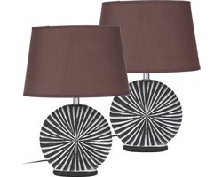 BRUBAKER Set van 2 Tafellampen - Bedlampjes - Decoratieve Keramische voeten - Matte afwerking, 36 cm - Bruin