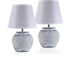 BRUBAKER Set van 2 Tafellampen of Bedlamp - Decoratieve Keramische lampvoeten - Linnen Lampenkappen - lichtgrijs - 30,5 cm