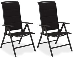 BRUBAKER Set van 2 Tuinstoelen Milano - Hoge Rugleuning Opvouwbaar - 8-voudig verstelbare Rugleuning - Vouwstoel Aluminium - Weerbestendig - Antraciet