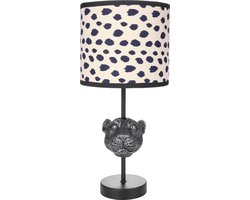 BRUBAKER Tafel- of bedlampje Leopard - tafellamp met polyresin voet en stoffen kap - 40 cm hoogte, zwart beige gestippeld