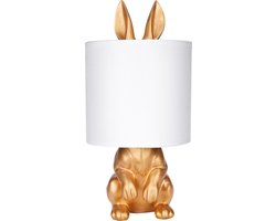 BRUBAKER Tafel- of Nachtlamp Goud Konijn - Tafellamp met Keramische Voet en Stoffen Kap - 42 cm Hoog, Wit Goud