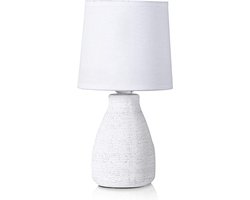 BRUBAKER Tafellamp bedlampje - 28 cm - wit - keramische lampvoet - katoenen kap - landhuis shabby chic