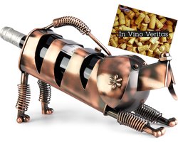 BRUBAKER Wijnfleshouder Hond - Koperkleurige Metalen Flessenhouder - Decoratief Cadeau voor Hondenbezitters - Metalen Figuur Wijngeschenk Flessenhouder met Cadeaukaartje - Kleur: Koper