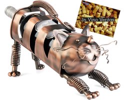 BRUBAKER Wijnfleshouder Kat - Koperkleurige Metalen Flessenhouder - Decoratief Cadeau voor Katteneigenaren - Metalen Figuur Wijngeschenk Flessenhouder met Cadeaukaartje - Kleur: Koper