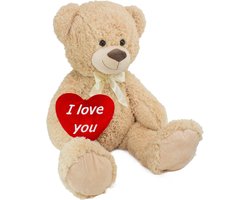 BRUBAKER - XXL Teddybeer 100 cm met een Hartje - I love you - Zacht Speelgoed Knuffel - Teddybear -Beige - Cadeau - Valentijn