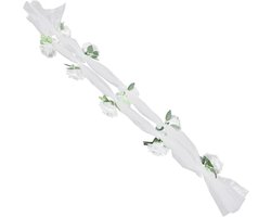 Bruiloft Auto Bloemen - Decoratie Set - Trouwauto Versieren - Realistisch Zijden Doek - 160x45cm - Wit
