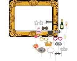 Bruiloft foto prop set met frame - 21-delig - opblaasbare fotolijst - photo booth accessoires