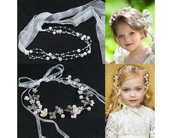 Bruiloft Haaraccessoires - Meisjes Set - Speciale Gelegenheid - Aanpasbaar Lint - 2 Stuks - Wit