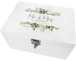 Bruiloft Herinneringen Doos - Trouwcadeau Memento - Bruiloft Bewaren - Gepersonaliseerd Botanisch Design - 22 x 15 x 10 cm