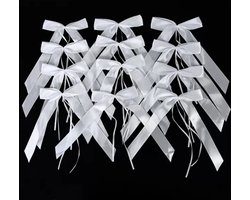 Bruiloft linten strikjes wit 12 stuks - Youhomy accessoires-Bruiloft decor Trouwauto versieren| Stoelen versieren| Boeketten wit strikjes| Party decor