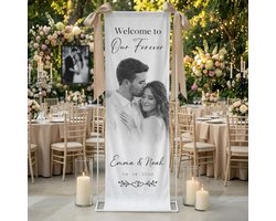 Bruiloft Welkomstbord - Decoratie Banner - Feest Aankleden - Gepersonaliseerd Ontwerp - 35x100cm - Wit