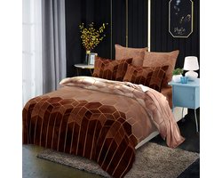 Bruin geruit marmer geometrisch beddengoed set, 220 x 240 cm - 3-delig, omkeerbaar vintage design - microvezel dekbedovertrek met rits en 2 kussenslopen 80 x 80 cm