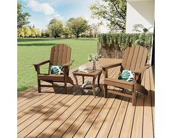 Bruin HDPE Adirondack-stoel, set van 2, tuinstoel met houtstructuur, weerbestendige terrasstoel met hoge rugleuning, duurzaam loungemeubilair voor de tuin, achtertuin, terras en bij het zwembad