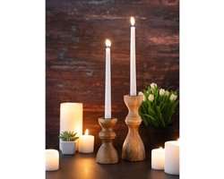 Bruin houten waxinelicht set van 2 - Windlicht set - Hout - Kandelaar - Kanderlaarset - Handgemaakt - Brown - Wood - Ronde vorm - Woon - Wonen - Decoratie - woonaccessoires - Woonaccessoire - Chique - Landelijk - Waxine - Theelichthouder - Theelicht