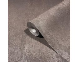 Bruin Metallic Behang - Pleisterlook & Betonlook - Vliesbehang voor Woonkamer of Slaapkamer - 10,05 x 0,53 m